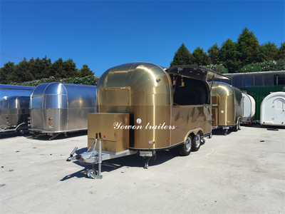 Golden Airstream model food trailer coated with titanium for European market