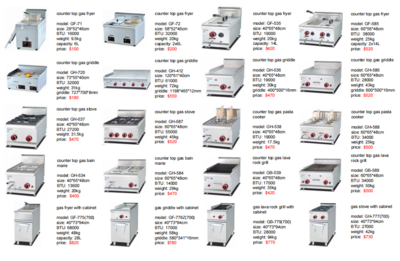 Gas equipment, fryer griddle grill stove