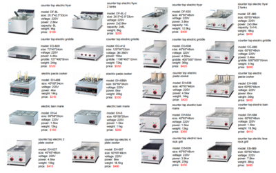 Electric equipment, fryer griddle grill pasta cooker stove crepe maker